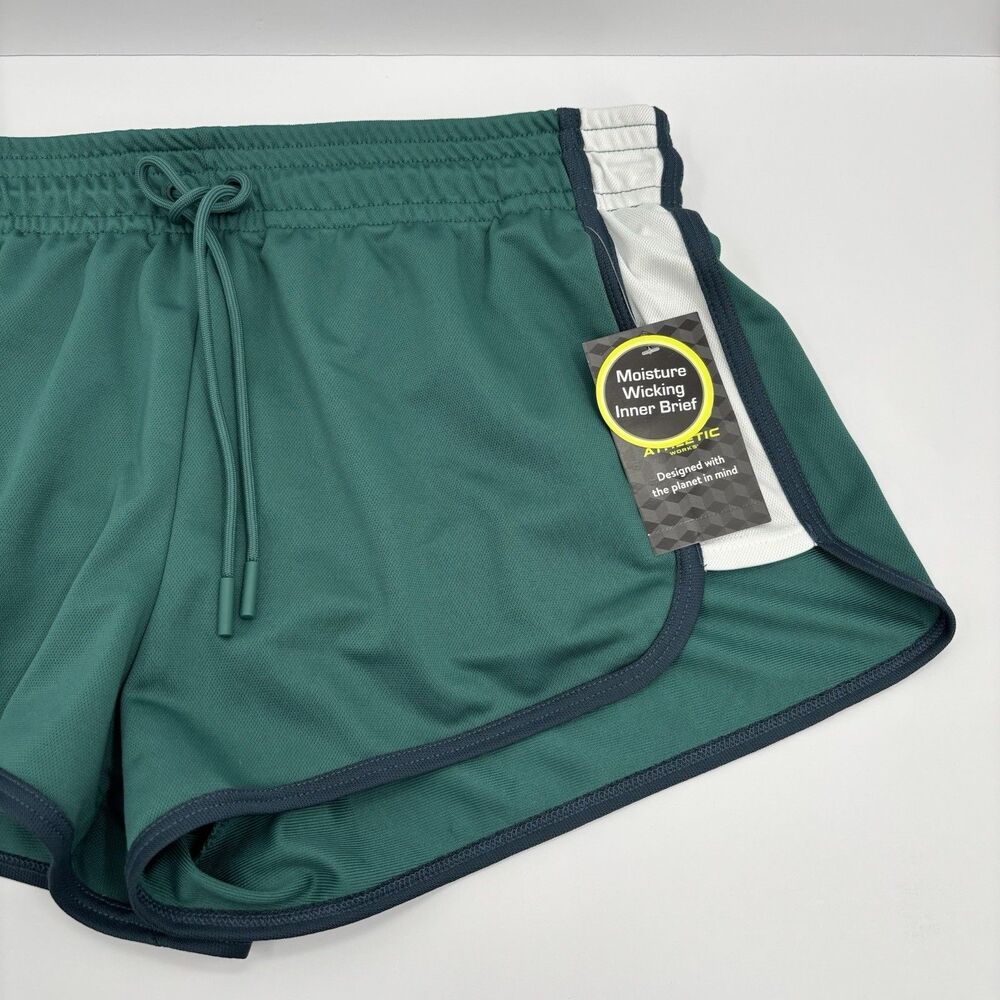 Athletic Works Womens Running Shorts Medium 8-10 Teal White Navy Gym Active - Picture 4 of 16